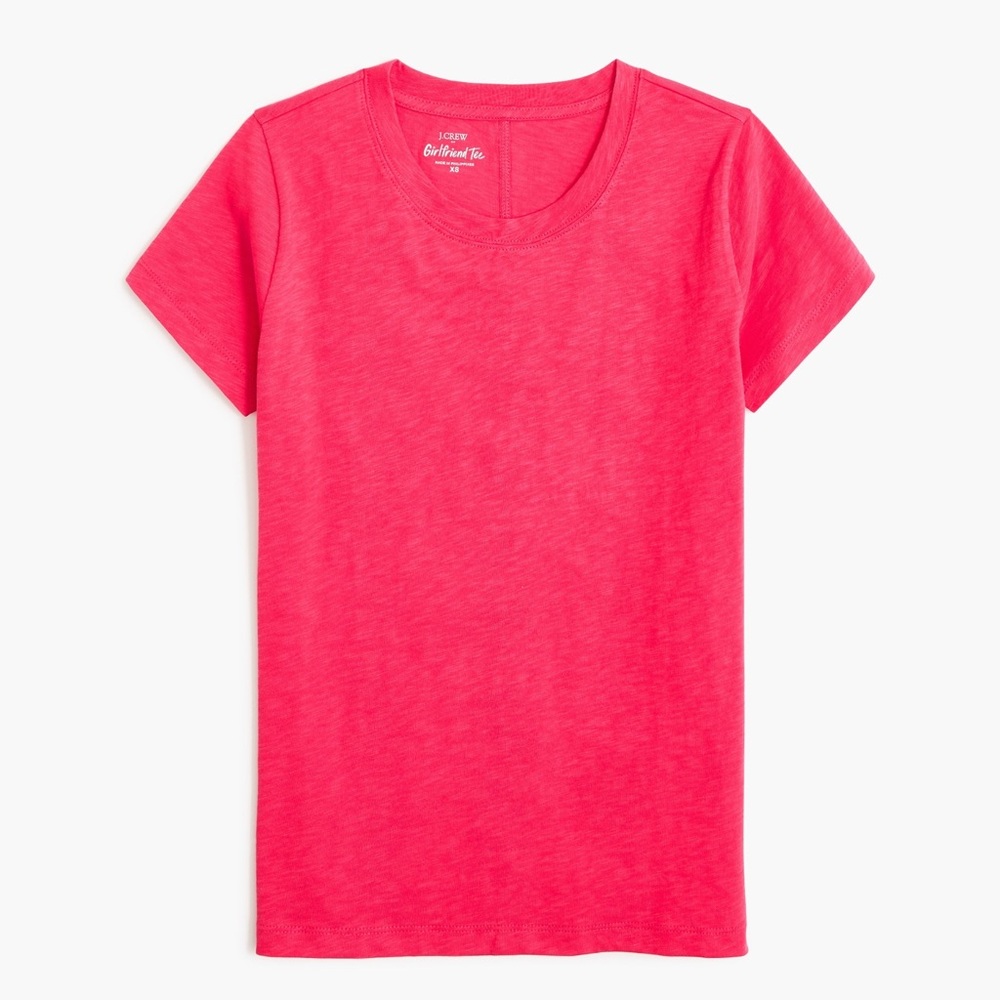 NWT J.Crew Short Sleeve Girlfriend Tee Hot Pink Sz S Small Hole Back Sleeve